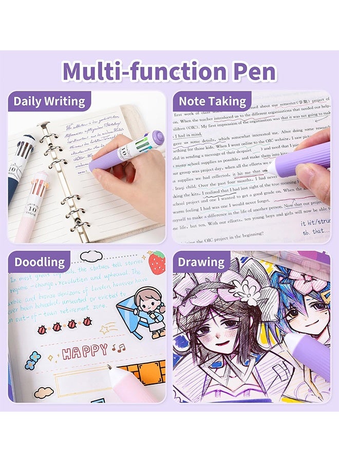 Quantum 6 PCS Multicolor Pens, 10-in-1 Colored Ballpoint Pen, 0.8mm Fine Point Smooth Writing Retractable Ballpoint Pens - Image 5