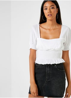 Shirred Waist Square Neck Top