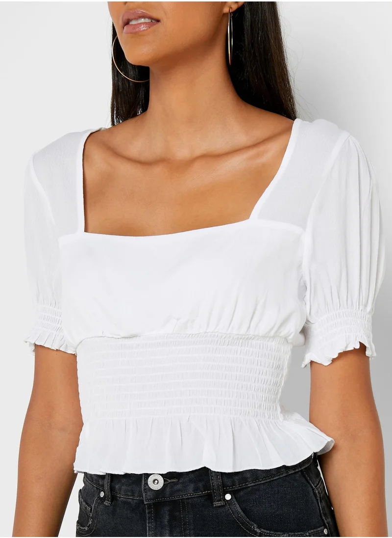 Cotton On Shirred Waist Square Neck Top