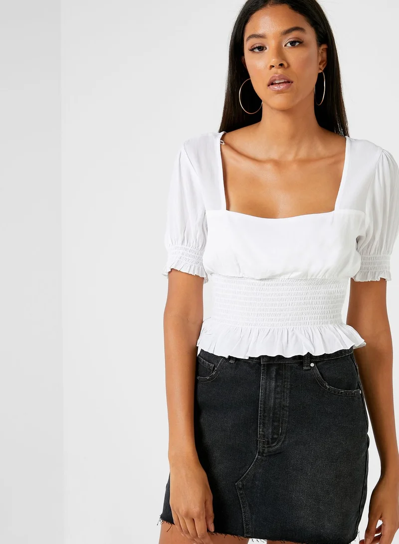 Cotton On Shirred Waist Square Neck Top