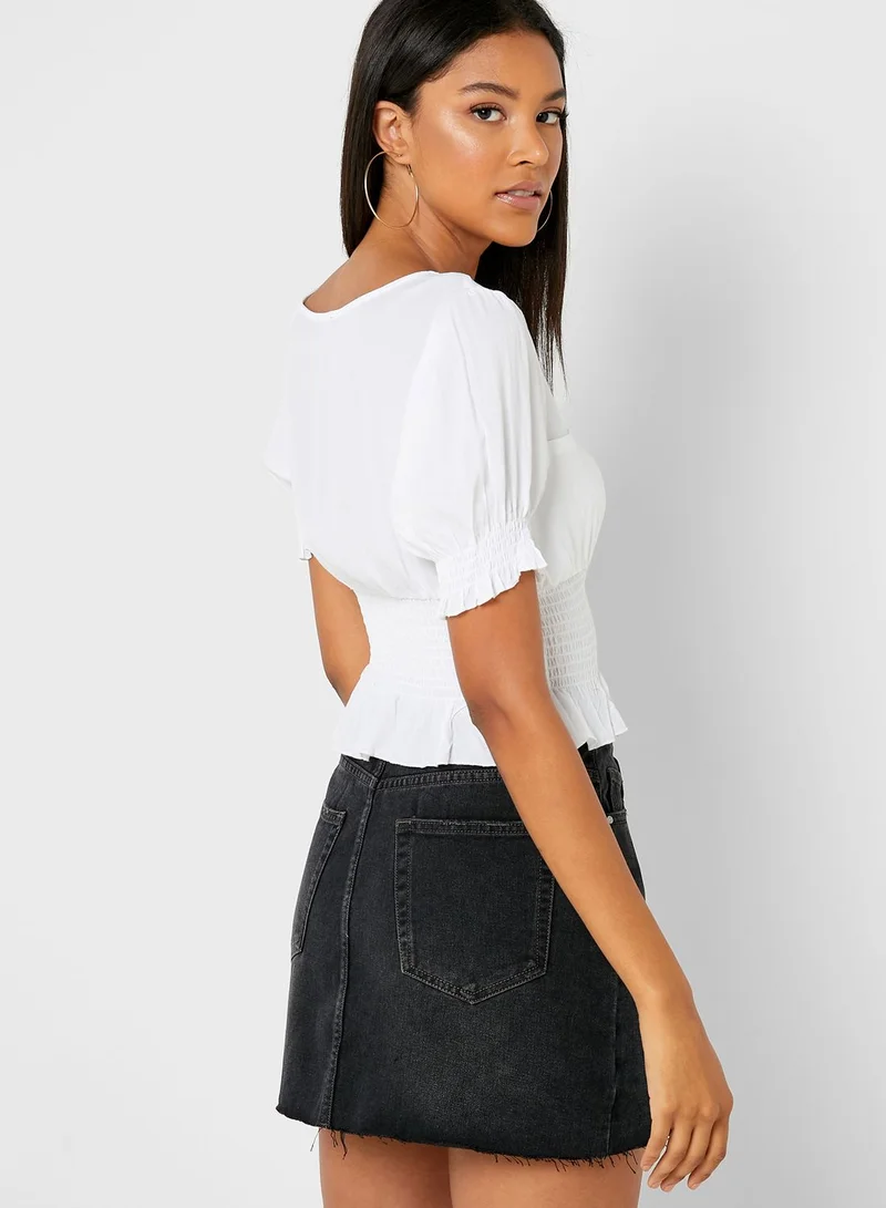 Cotton On Shirred Waist Square Neck Top