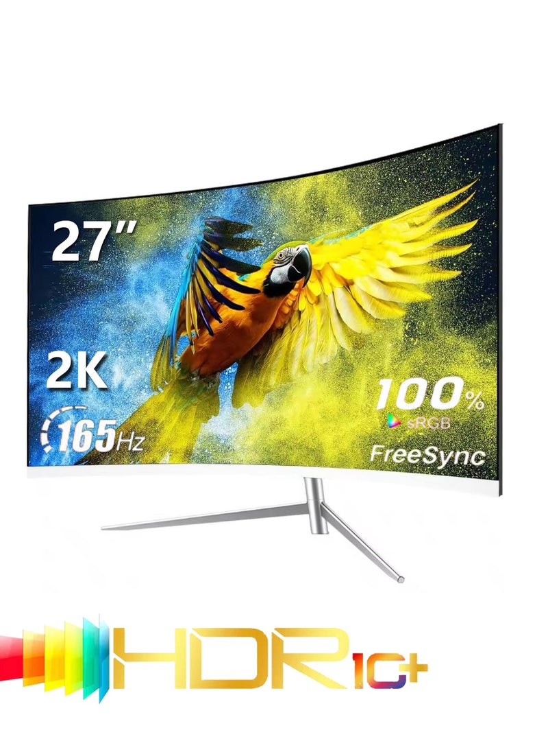 هاي لوك شاشة ألعاب منحنية مقاس 27 بوصة، بدقة 2K QHD 2560x1440، معدل تحديث 165 هرتز، مزامنة تكيفية، إمالة قابلة للتعديل، حماية للعين، منفذ DisplayPort، تركيبات متوافقة قابلة للتركيب على الحائط - لون أسود  - Image 1