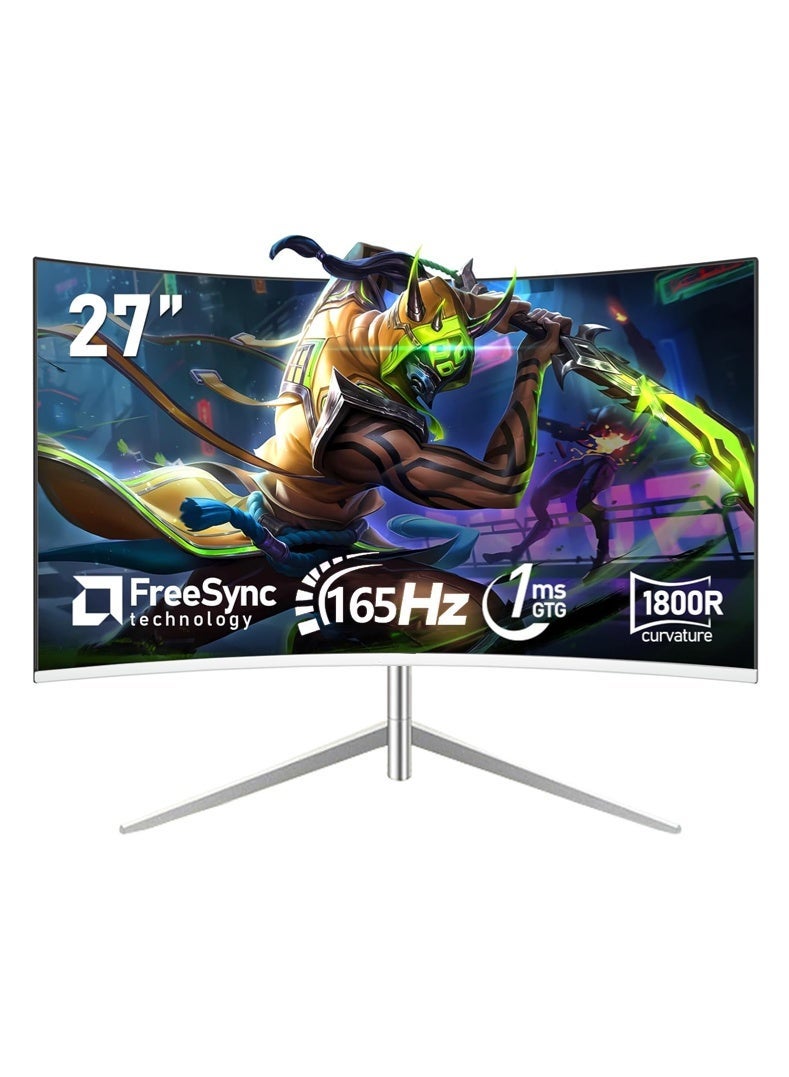 HILUKE 27 inch Curved Gaming Monitor, 2K , 165Hz 1ms, Adaptive-Sync, Adjustable Tilt, Eye Care, DisplayPort, Compatible Wall Mountable Installs-Black - Image 1