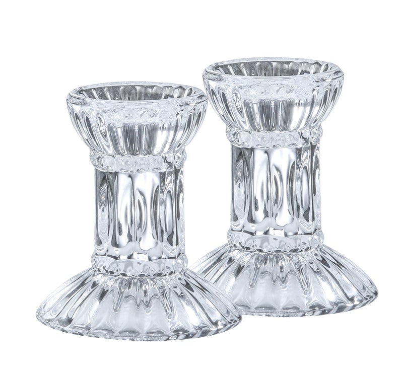 Ner Mitzvah Crystal Candle Holder Set of 2 - Crystal Glass 3" Tall Candlestick Holders for Taper Candles - Image 1