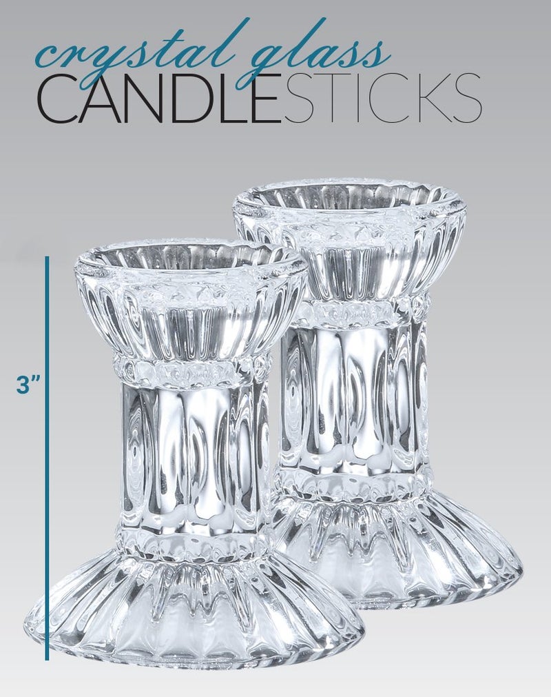 Ner Mitzvah Crystal Candle Holder Set of 2 - Crystal Glass 3" Tall Candlestick Holders for Taper Candles - Image 4