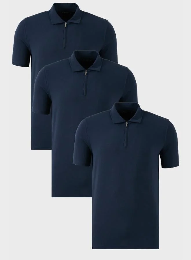 Buratti Buratti Stretch Cotton Regular Fit Half Zipper 3-Pack Polo Collar T-Shirt Men's Polo Collar T-Shirt 5902972S3