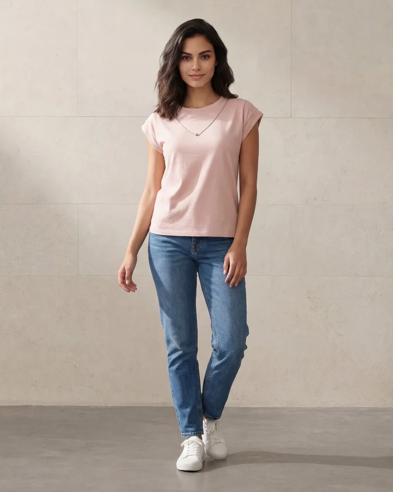 Redtag Women Pink Neck Trim Detailed Jersey Top