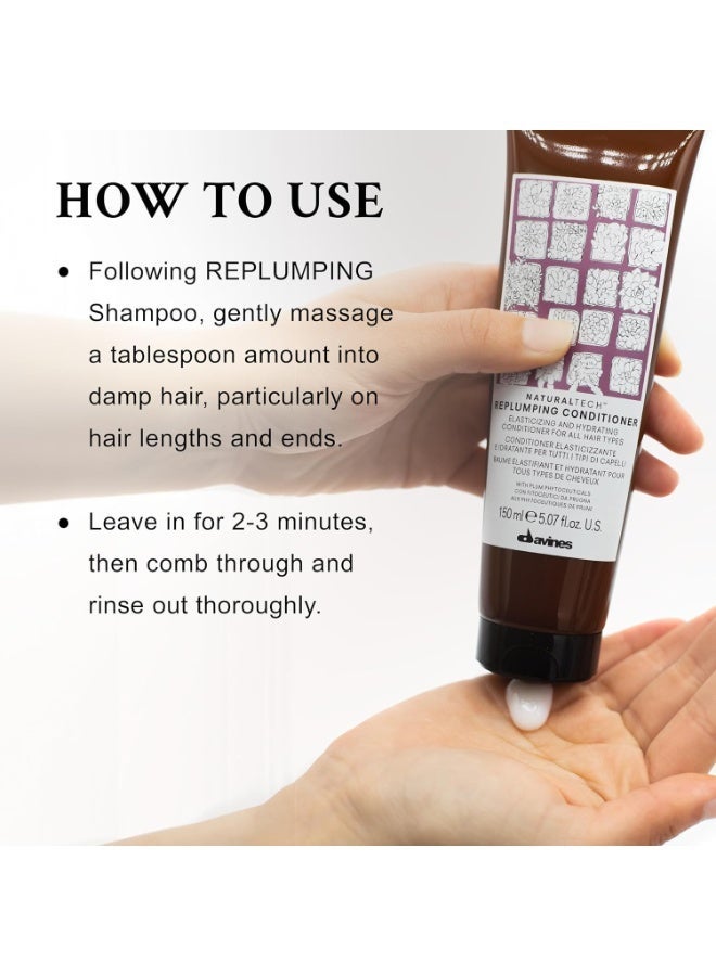 Davines Naturaltech Replumping Conditioner 150ml | Professional Moisturizing & Elasticizing Conditioner for Fine, Dry and Dehydrated Hair | Detangling Hair Conditioner with Plum Phytoceuticals | Adds Body, Softness & Shine - Image 4