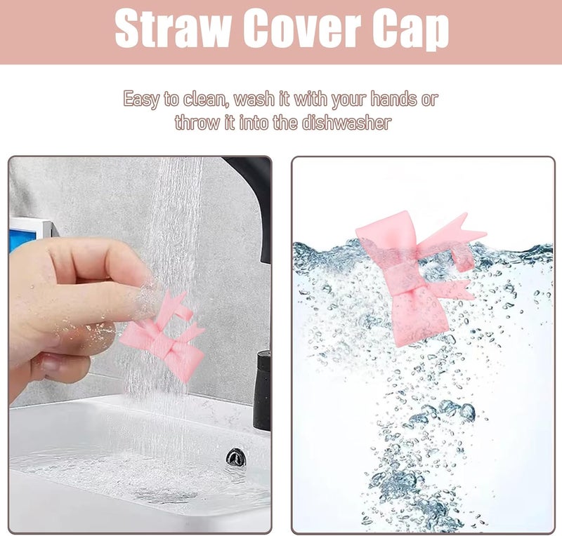 Hpebl 6Pcs Silicone Straw Toppers Covers for Stanley Cups 40/30oz 10mm(0.4in) Dust-Proof Bow Straw Covers Toppers Suitbale for Stanley Cup Accessories Reusable Straws Caps (Colorful D) - Image 3