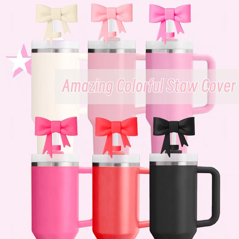 Hpebl 6Pcs Silicone Straw Toppers Covers for Stanley Cups 40/30oz 10mm(0.4in) Dust-Proof Bow Straw Covers Toppers Suitbale for Stanley Cup Accessories Reusable Straws Caps (Colorful D) - Image 5