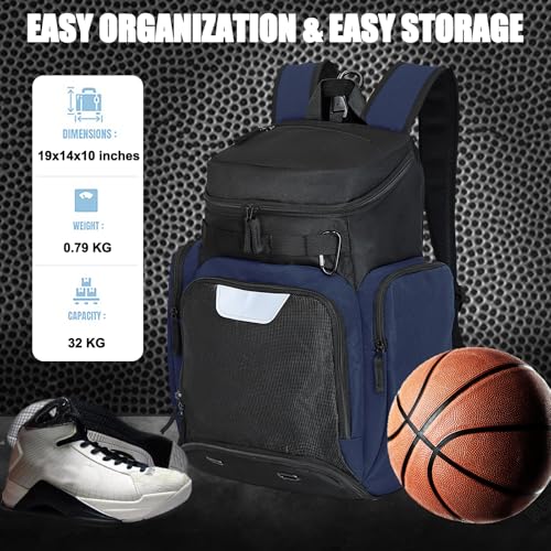 LARIPOP Large Basketball Backpack Sports Gym Bag with Ball Holder Ventilated Shoe Compartment Insulated Cooler Pockets Reflective Strips Fence Hook for Men Youth Athletic Training - Image 3
