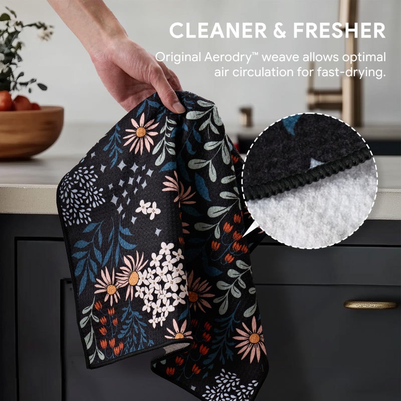 RECYCO Waffle Kitchen Towel Set of 2 - Quick Dry Microfiber Sustainable Dish Towels - Ultra Absorbent Reusable Cleaning Tea Towels - Lightweight Hand Towels,16â€x 28â€, Enchanted Bloom - Image 4