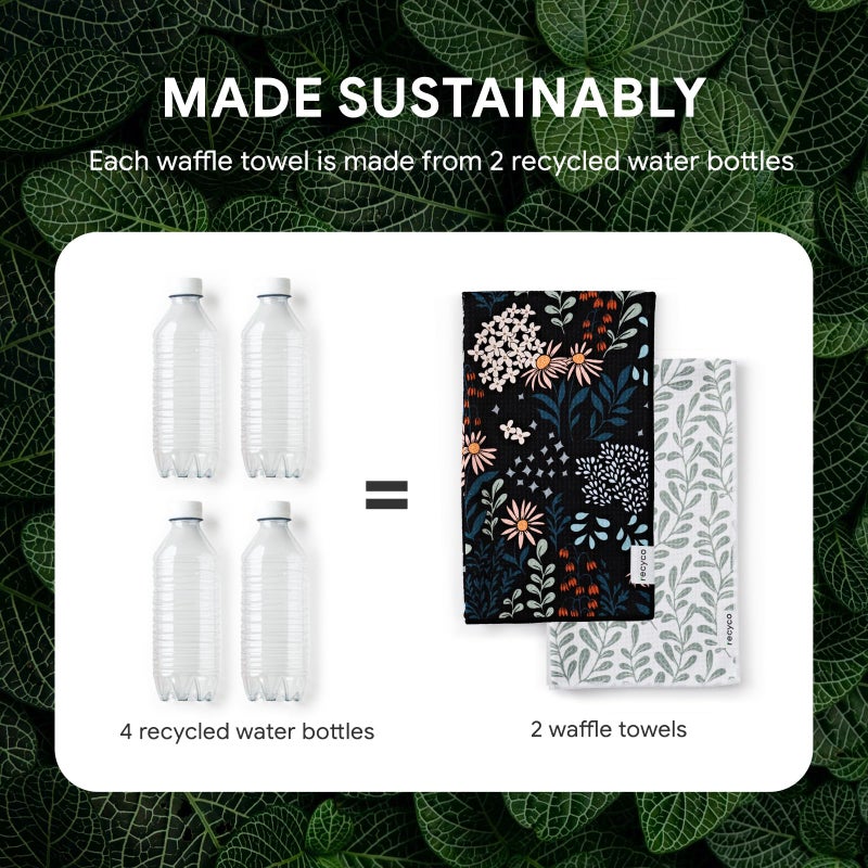 RECYCO Waffle Kitchen Towel Set of 2 - Quick Dry Microfiber Sustainable Dish Towels - Ultra Absorbent Reusable Cleaning Tea Towels - Lightweight Hand Towels,16â€x 28â€, Enchanted Bloom - Image 5