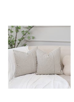 Y&D Grey and Beige Patchwork Farmhouse Throw Pillow Covers 18 x Inch, Pack of 4 Striped Linen Decorative Case for Sofa Couch Chair Bedroom Modern Decor(Grey)  - Image 2