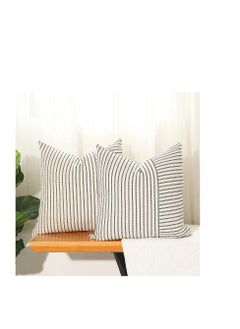 Y&D Grey and Beige Patchwork Farmhouse Throw Pillow Covers 18 x Inch, Pack of 4 Striped Linen Decorative Case for Sofa Couch Chair Bedroom Modern Decor(Grey)  - Image 1