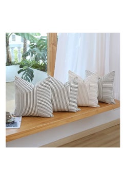 Y&D Grey and Beige Patchwork Farmhouse Throw Pillow Covers 18 x Inch, Pack of 4 Striped Linen Decorative Case for Sofa Couch Chair Bedroom Modern Decor(Grey)  - Image 5