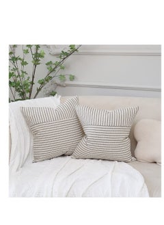 Y&D Grey and Beige Patchwork Farmhouse Throw Pillow Covers 18 x Inch, Pack of 4 Striped Linen Decorative Case for Sofa Couch Chair Bedroom Modern Decor(Grey)  - Image 3