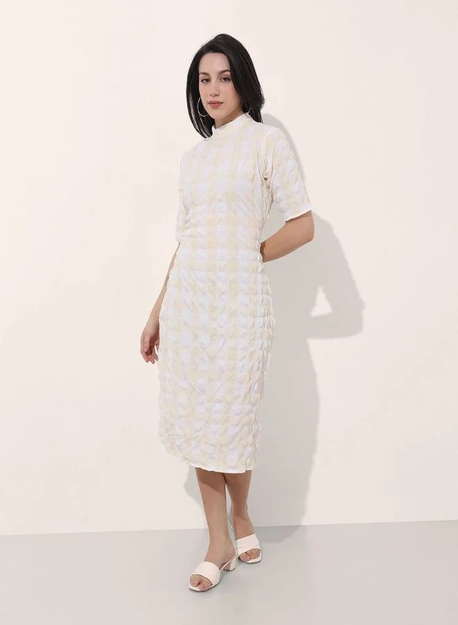 مرفوعة Women Regular Fit Textured Round Neck Long Sleeve Bodycon Dress