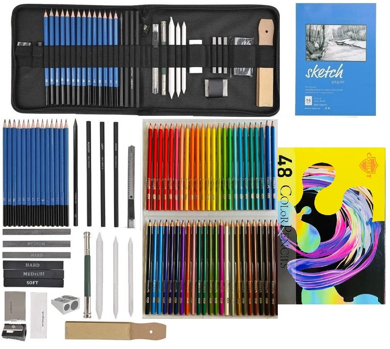 Corslet 83 Pcs Sketch and Color Pencils Set With Zipper Carry Case | Oil-Based Professional Pencil Set for Kids & Adult | Art Sketching Kit with Graphite Charcoal Drawing Pencil Set for Artist - Image 1