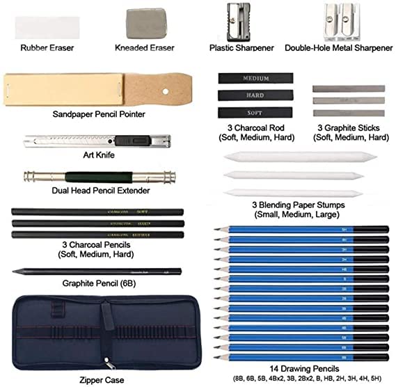 Corslet 83 Pcs Sketch and Color Pencils Set With Zipper Carry Case | Oil-Based Professional Pencil Set for Kids & Adult | Art Sketching Kit with Graphite Charcoal Drawing Pencil Set for Artist - Image 4