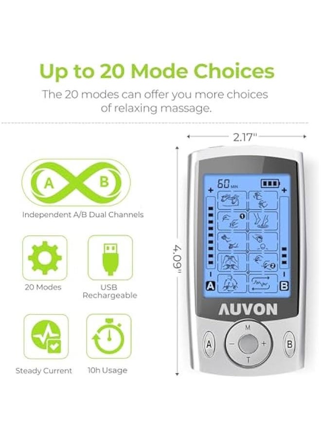 Arabest TENS Unit Muscle Stimulator with 20 Modes, Dual Channel, 2x4 Electrode Pads  - Image 4