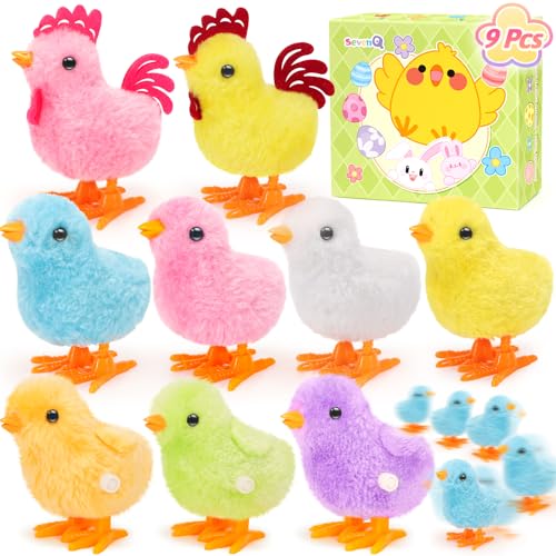 SevenQ Wind Up Toys for Kids Easter Basket Stuffers 9Pcs Jumping Plush Chicks Small Fidget Toys for Easter Egg Hunt Treasure Box Classroom Prizes Party Favors Goodie Bags Fillers Gifts - Image 1