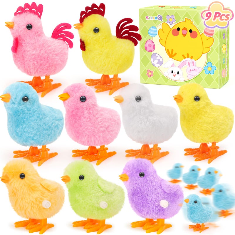 SevenQ Wind Up Toys for Kids Easter Basket Stuffers 9Pcs Jumping Plush Chicks Small Fidget Toys for Easter Egg Hunt Treasure Box Classroom Prizes Party Favors Goodie Bags Fillers Gifts - Image 3