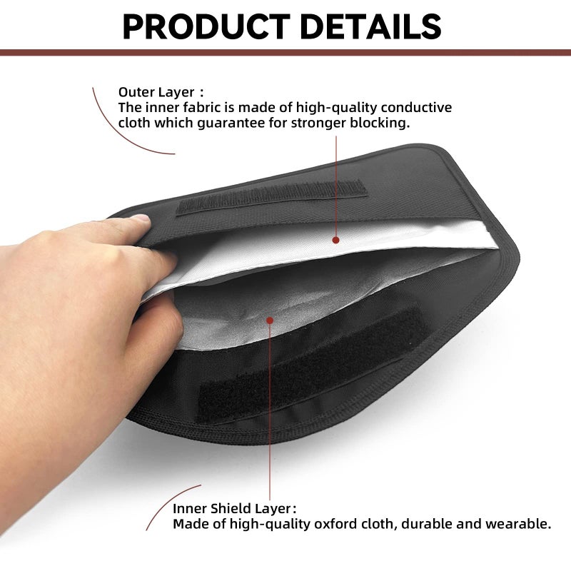 NTNEV 2PCS Faraday Bags for Car Keys and Cell Phone, RFID Signal Blocking Bag, Keyless Entry Fob Signal Blocking Pouch, Cell Phone Privacy Card Protection, Anti Radiation Key Pouch (Black) - Image 3