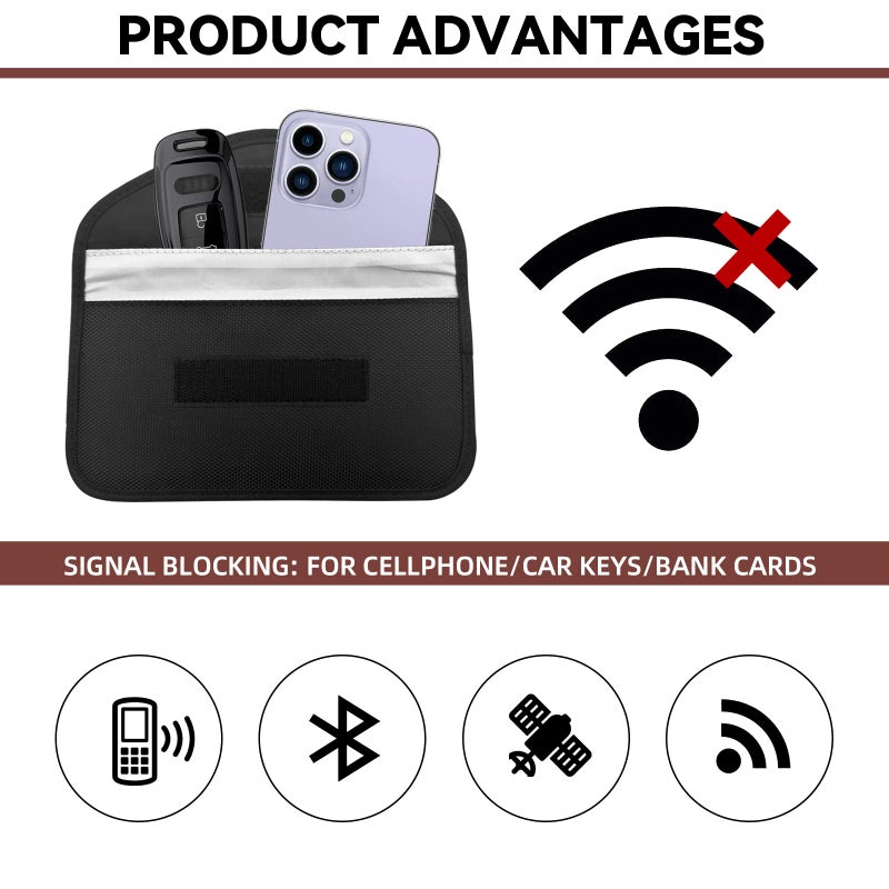 NTNEV 2PCS Faraday Bags for Car Keys and Cell Phone, RFID Signal Blocking Bag, Keyless Entry Fob Signal Blocking Pouch, Cell Phone Privacy Card Protection, Anti Radiation Key Pouch (Black) - Image 4