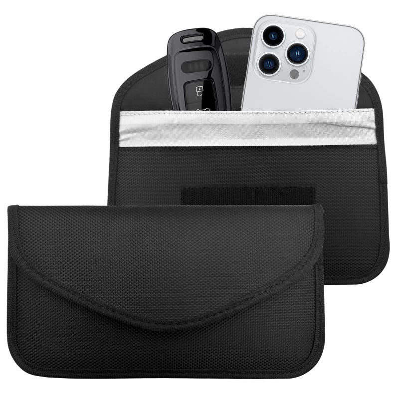 NTNEV 2PCS Faraday Bags for Car Keys and Cell Phone, RFID Signal Blocking Bag, Keyless Entry Fob Signal Blocking Pouch, Cell Phone Privacy Card Protection, Anti Radiation Key Pouch (Black) - Image 1