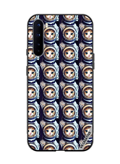 Protective Case Cover For OnePlus Nord Cat Face Inside Astronauts Helmet Pattern Design Multicolour
