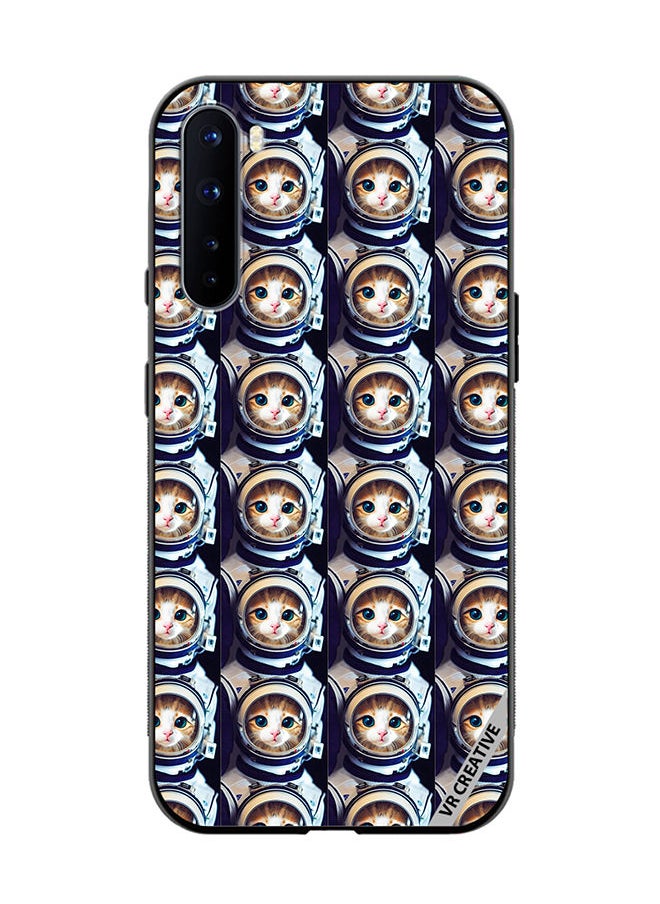 Protective Case Cover For OnePlus Nord Cat Face Inside Astronauts Helmet Pattern Design Multicolour