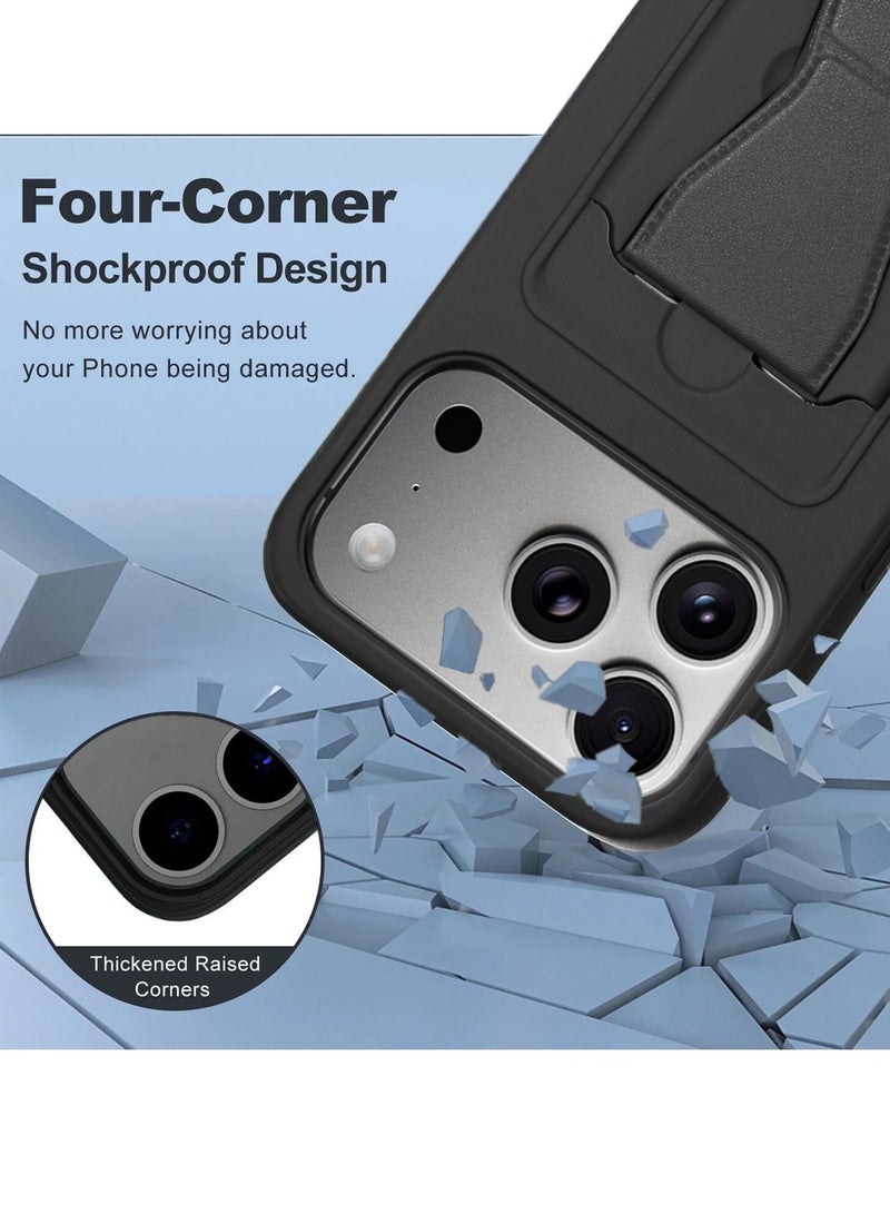 دبليو تيك غلاف هاتف أبل آيفون 17 برو ماكس 5G 2025 مصنوع من السيليكون TPU مع حاملة بطاقات ومقبض يد (MCHPSN) - أسود - Image 3