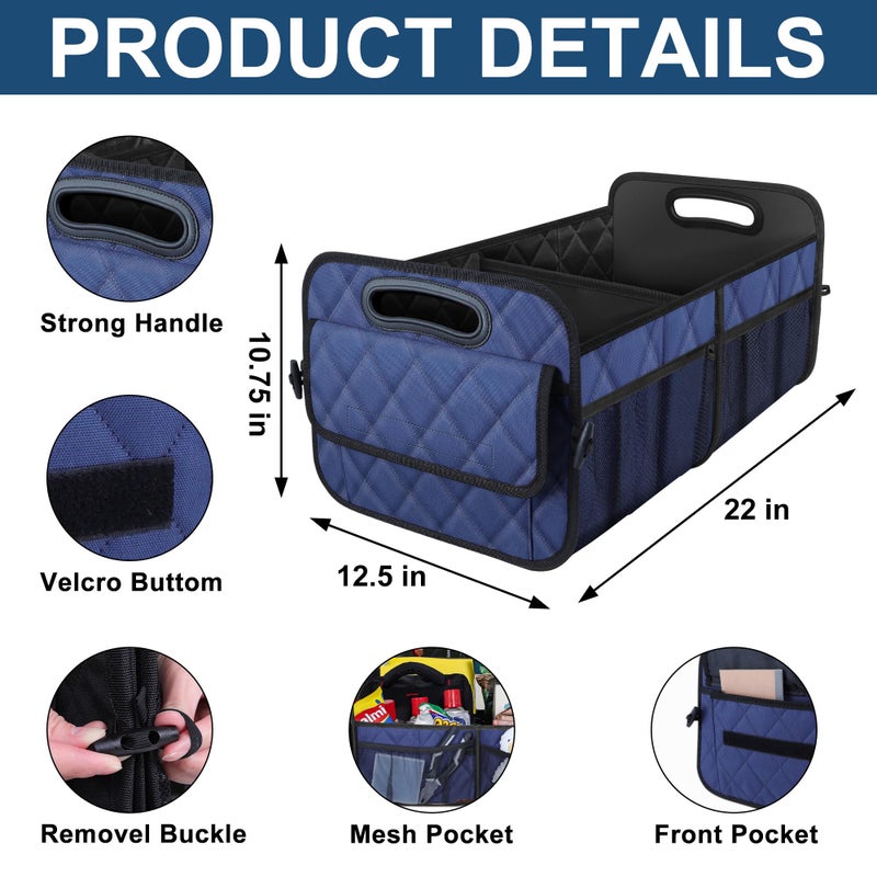 Deosk Car Trunk Organizer for SUV, Car Organizers and Storage with 6 Pocket, Car Accessories for Women/Men 50L Waterproof Polyester Trunk Organizer(Medium, Dark Blue) - Image 3