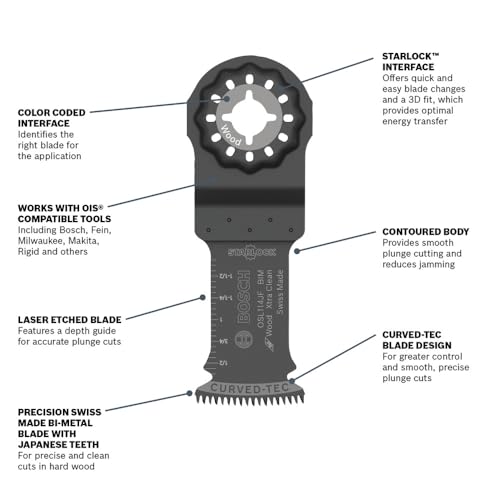BOSCH 1-1/4 in. OSL114JF-3 Starlock Oscillating Multi-Tool Bi-Metal Blade 3-Pack - Professional Swiss-Made Precision, 3D Interface Design, Universal Tool Compatibility for Clean Cuts in Hard Wood - Image 3