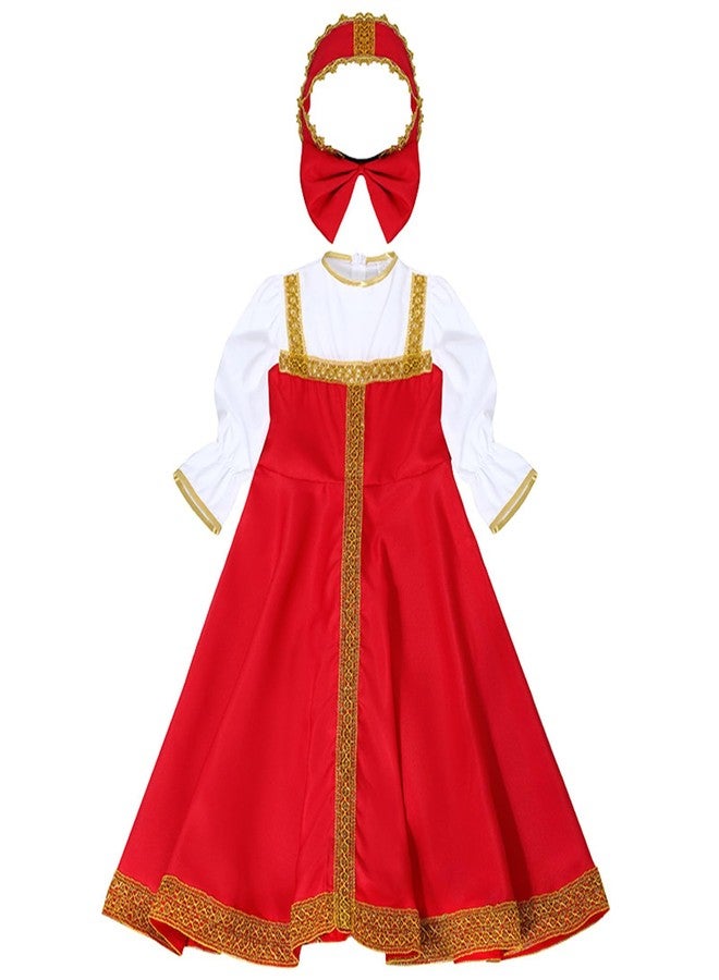 AwwwCos Halloween Party Dress Russian Traditional Costume Puff Sleeve Princess Dresses Headpiece - Image 1