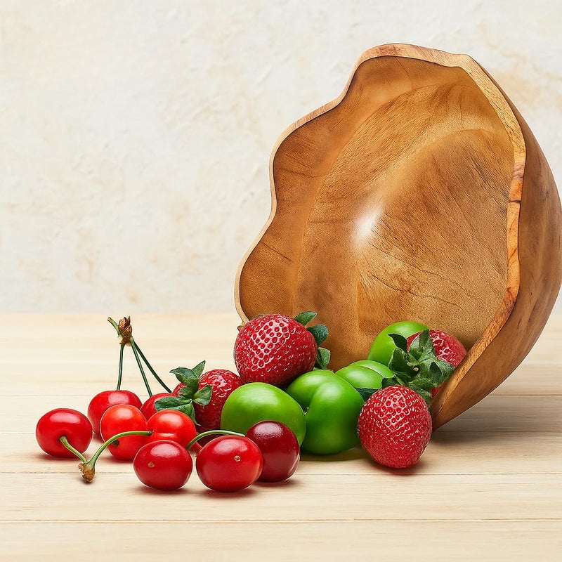 TrendBell Handmade Large Wooden Bowl Mango Wood Decorative Bowl for Veggies, Fruits Wooden Serving Scalloped Bowl Modern Rustic Home Decorations Home Party Wedding DÃ©cor 12 x 4.5 x 11 Inches - Image 3