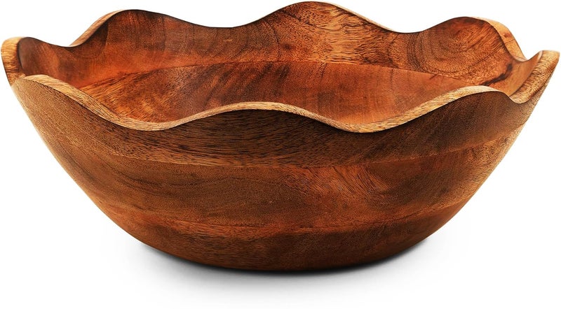 TrendBell Handmade Large Wooden Bowl Mango Wood Decorative Bowl for Veggies, Fruits Wooden Serving Scalloped Bowl Modern Rustic Home Decorations Home Party Wedding DÃ©cor 12 x 4.5 x 11 Inches - Image 2