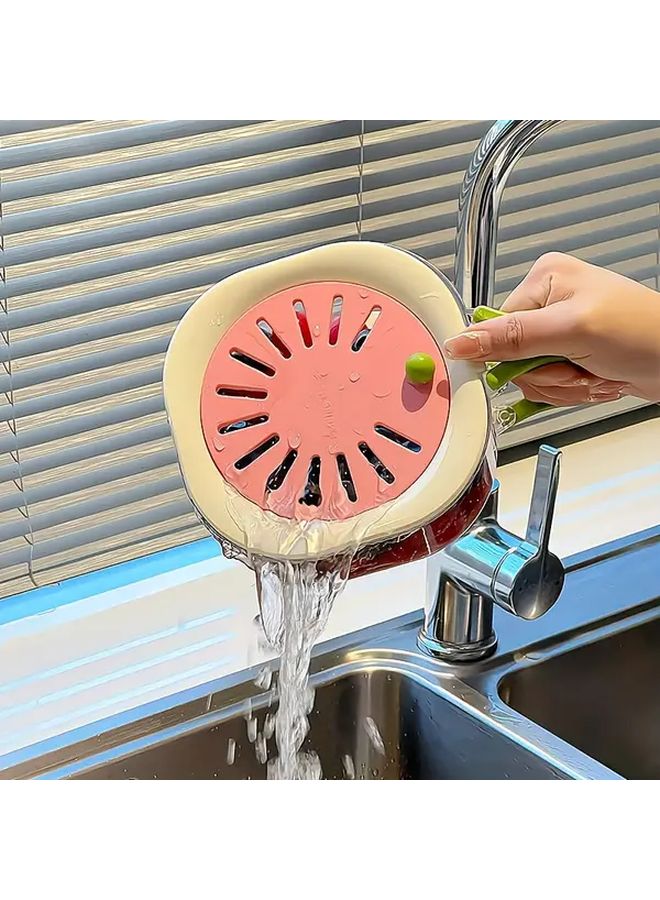Strawberry Pink Fruit Drain Basket For Kitchen Sink Durable Plastic Food Safe Easy Clean - Image 1