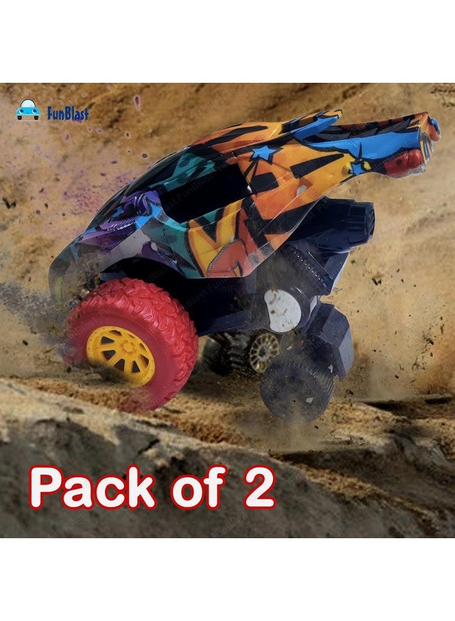 FunBlast Car Toys for Kids - Set of 2 Pcs Monster Car Toy, Stunt Car for Boys, Push and Go Car, Friction Power Car Toys for Boys, Vehicle Toys for Kids - Random Color