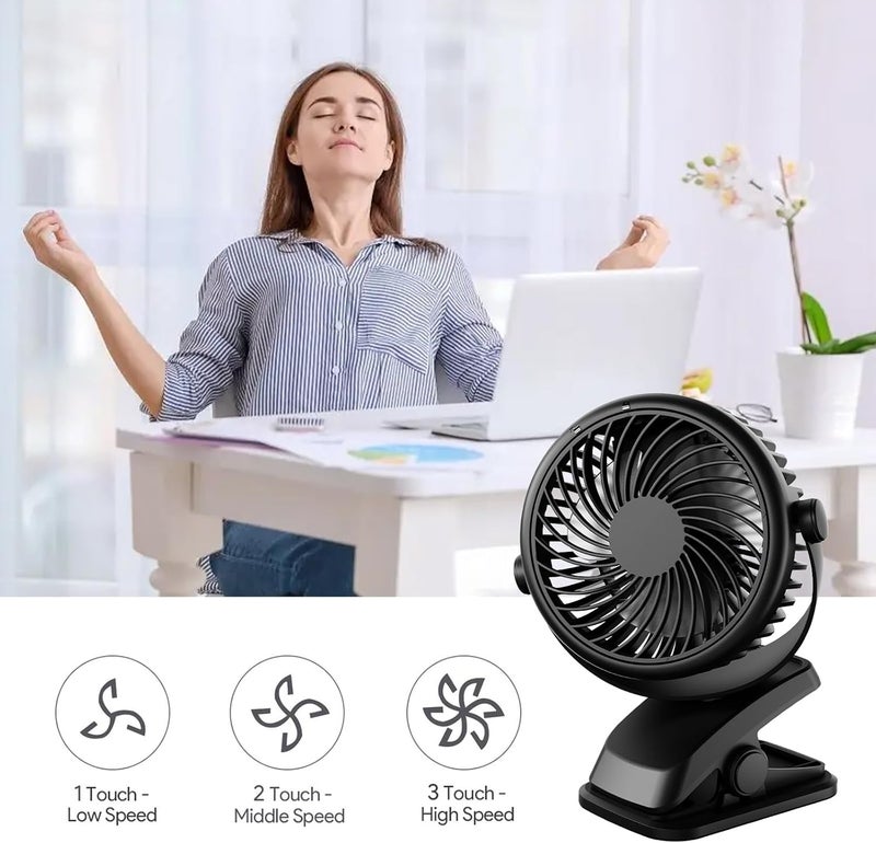 Biutee Qhui Mini USB vantilatör, taşınabilir klipsli masa vantilatörü, 2800 mAh şarj edilebilir pil, 3 hız kademesi, 360° dönüş, sessiz masa vantilatörü, yatak odası, ofis, bebek arabası için küçük - Image 2