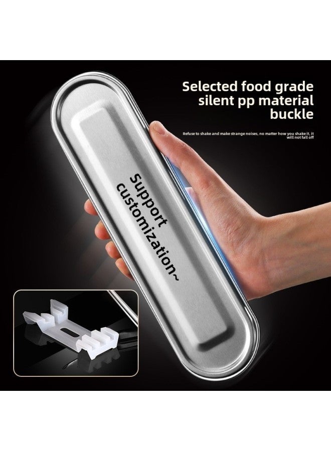 316 Stainless Steel Tableware Storage Box Empty Box One Person Special Student Portable Outdoor Children Chopsticks Spoon Box-Color:304 Portable Empty Box (with Card Slot Mesh Bag) - Image 2