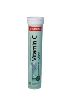 VITAPROS Vitapros Vitamin C + Zinc  20 Effervescent Tablets , Sugar-Free, Orange Flavour Tabs - Boosts Energy, Immune Support & Overall Health - Made in EU 