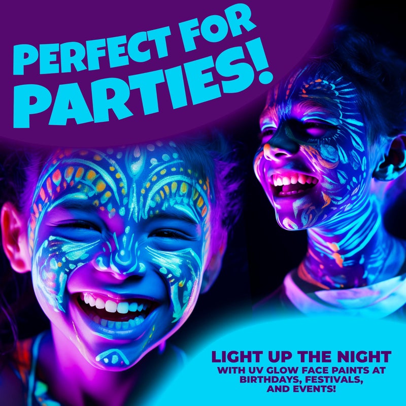 Blue Squid UV Body Paint - Glow in the Dark Body Paint, Neon Face Paint for Glow Party Accessories - Safe, Non-Toxic Black Light Glow Makeup for Adults & Kids, Multicolor 8 x Pots with Mini UV Light - Image 5
