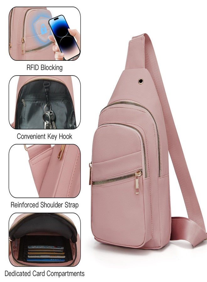 Aganmi Small RFID Waterproof Travel Crossbody Sling Bags for Women Men, Hands Free Lightweight Sling Backpack Fanny Pack Cross Body Bag for Outdoors Hiking Traveling Fitness Commuting Leisure Pink - Image 2