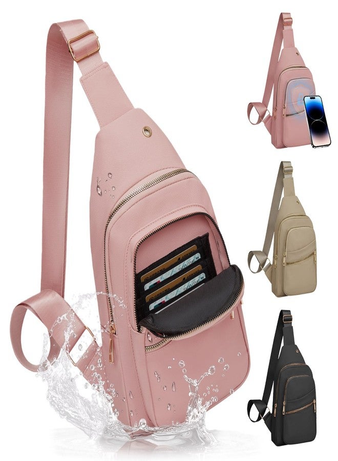 Aganmi Small RFID Waterproof Travel Crossbody Sling Bags for Women Men, Hands Free Lightweight Sling Backpack Fanny Pack Cross Body Bag for Outdoors Hiking Traveling Fitness Commuting Leisure Pink - Image 1
