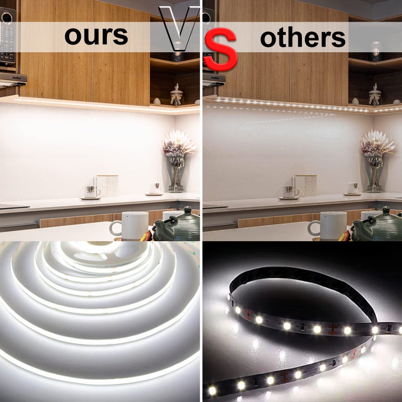 AXMOTUT White COB LED Strip Light, Dimmable 16.4ft/5m LED Light, 6000K Daylight White 2400 LEDs High Lumen LED Tape Lights CRI 90+ with RF Remote and UL Power for Bedroom,Kitchen,DIY Home Decoration - Image 2