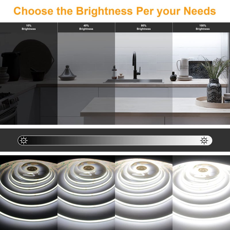 AXMOTUT White COB LED Strip Light, Dimmable 16.4ft/5m LED Light, 6000K Daylight White 2400 LEDs High Lumen LED Tape Lights CRI 90+ with RF Remote and UL Power for Bedroom,Kitchen,DIY Home Decoration - Image 3