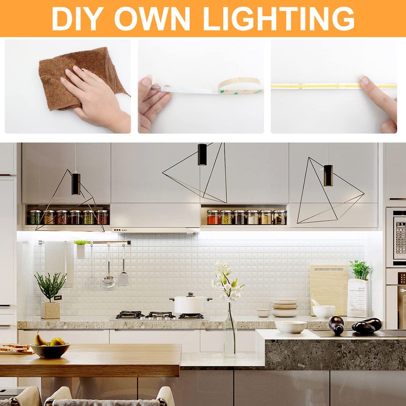 AXMOTUT White COB LED Strip Light, Dimmable 16.4ft/5m LED Light, 6000K Daylight White 2400 LEDs High Lumen LED Tape Lights CRI 90+ with RF Remote and UL Power for Bedroom,Kitchen,DIY Home Decoration - Image 4