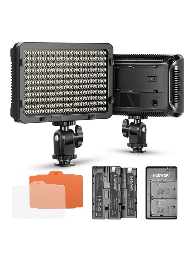 Neewer Dimmable 176 LED Video Light with 2-Pack 2600mAh Li-ion Battery and Dual USB Battery Charger Lighting Kit for Canon, Nikon and Other Digital SLR Cameras for Photo Studio Video Shooting  - Image 1